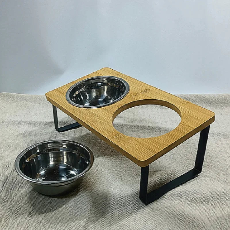 15° Tilted Elevated Bowl Stand — Wooden Neck-Relief Feeder