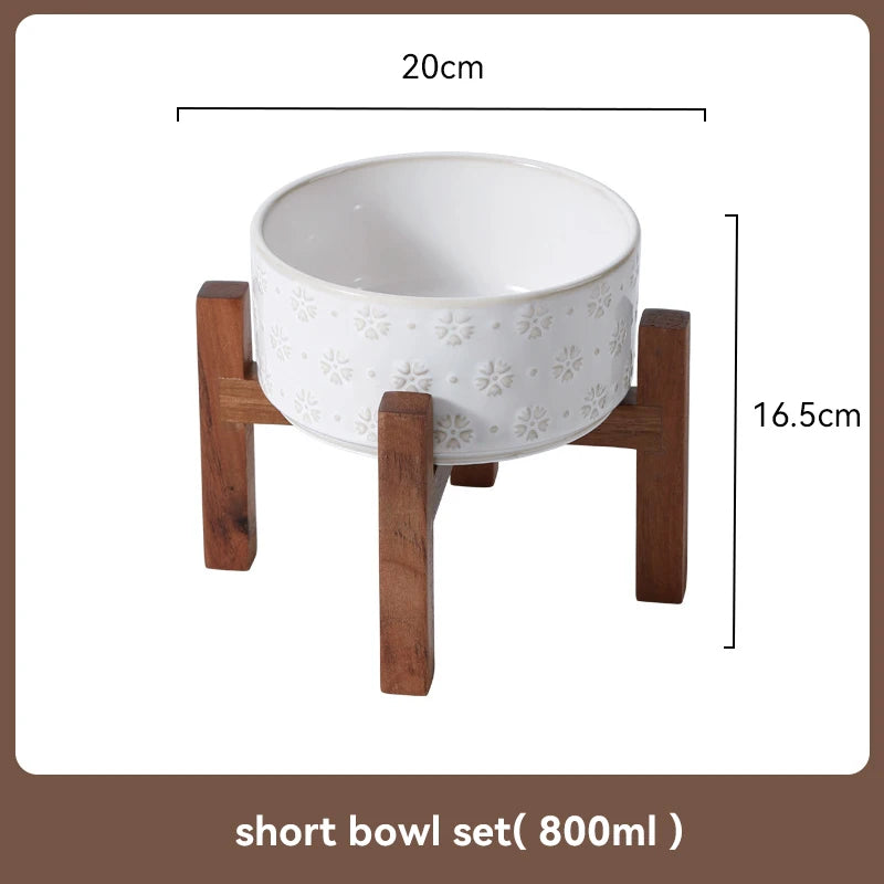 Ceramic & Wood Elevated Bowl Set — For Medium & Large Dogs