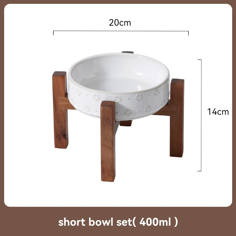 Ceramic & Wood Elevated Bowl Set — For Medium & Large Dogs