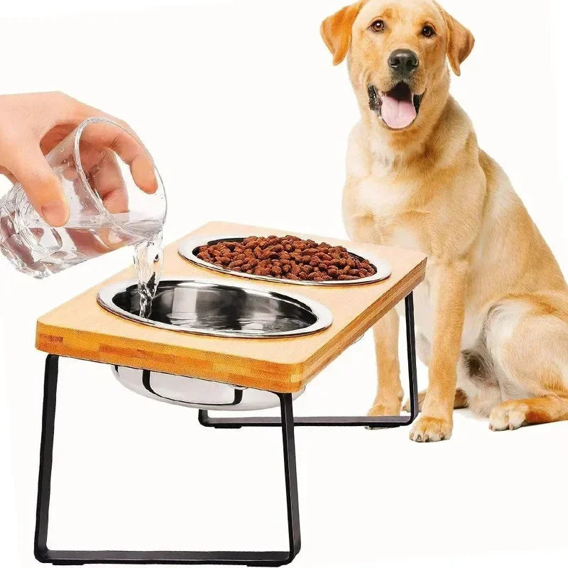 15° Tilted Elevated Bowl Stand — Wooden Neck-Relief Feeder