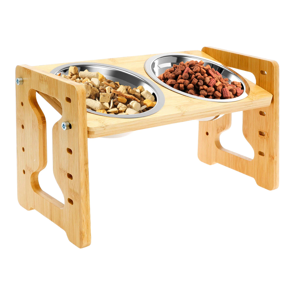 Wooden Elevated Feeding Station with Dual Stainless Steel Bowls