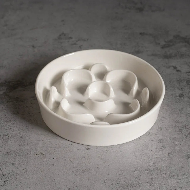 Elevated Ceramic Slow-Feeder Bowl with Stand