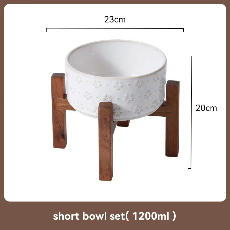 Ceramic & Wood Elevated Bowl Set — For Medium & Large Dogs