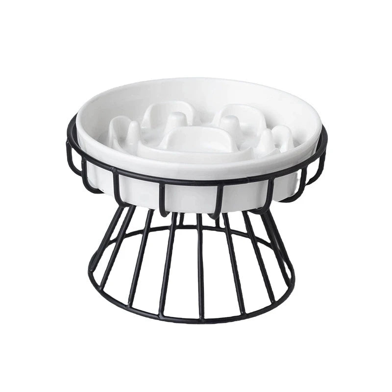 Elevated Ceramic Slow-Feeder Bowl with Stand