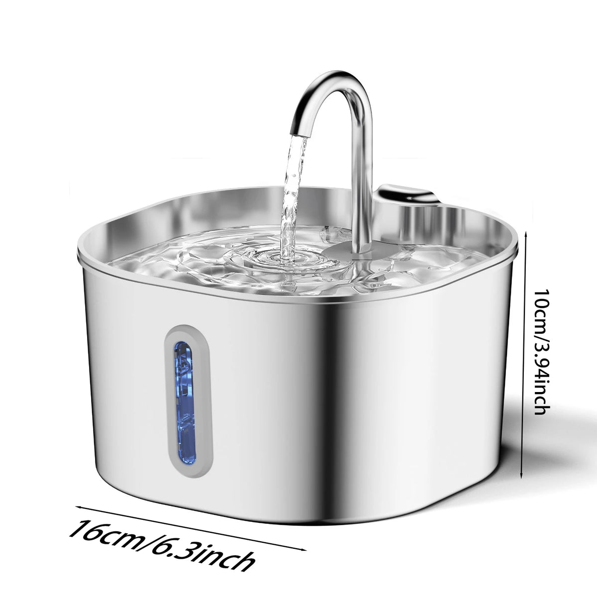 Stainless Steel Water Fountain, 2.2L with Water-Level Window