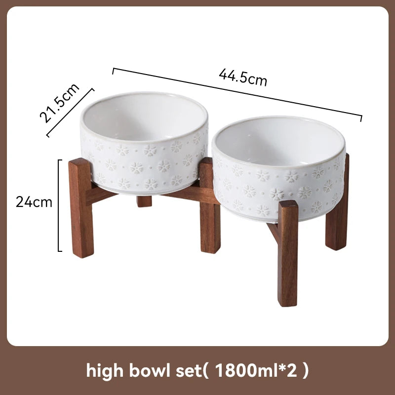 Ceramic & Wood Elevated Bowl Set — For Medium & Large Dogs