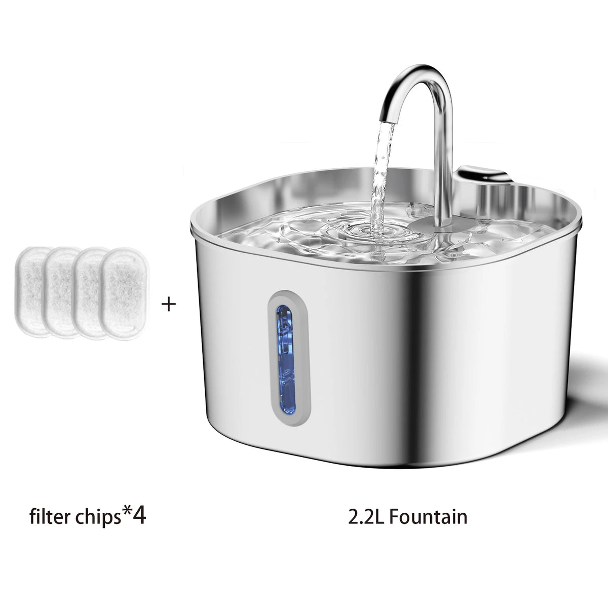 Stainless Steel Water Fountain, 2.2L with Water-Level Window
