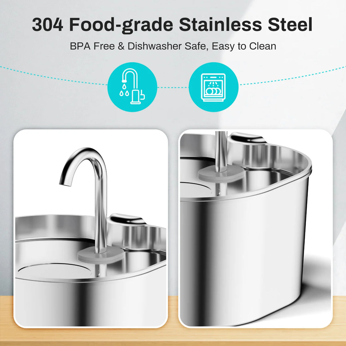 Stainless Steel Water Fountain, 2.2L with Water-Level Window