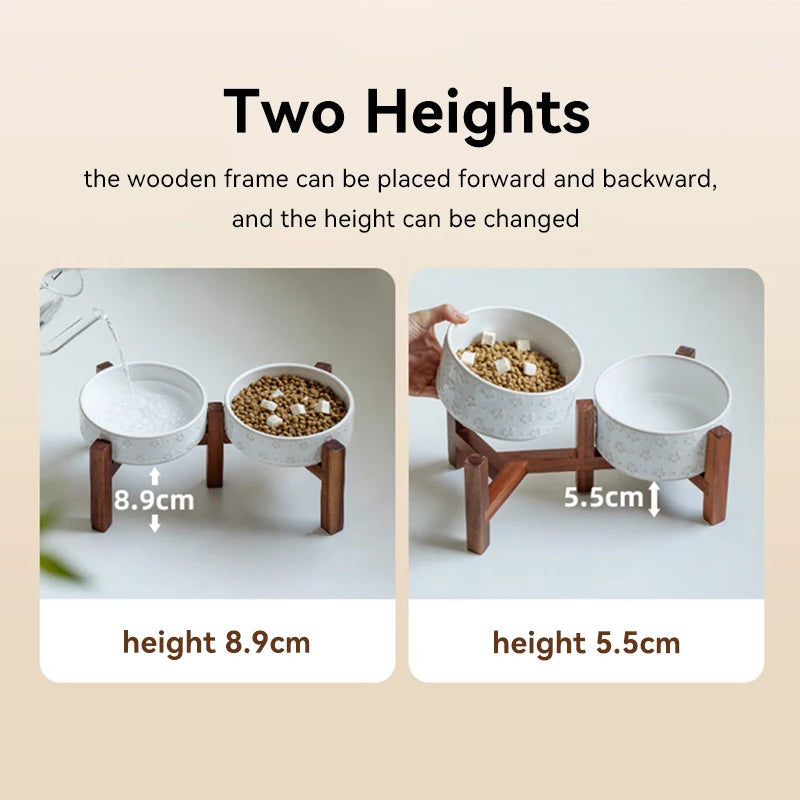 Ceramic & Wood Elevated Bowl Set — For Medium & Large Dogs