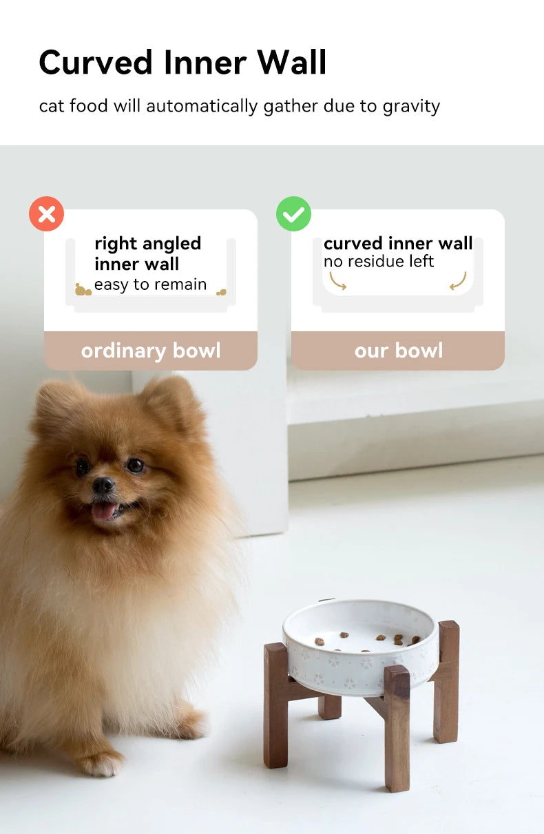 Ceramic & Wood Elevated Bowl Set — For Medium & Large Dogs