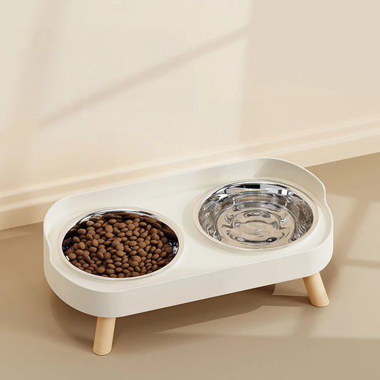Elevated Anti-Slip Double Bowl Feeder — Neck-Friendly Design