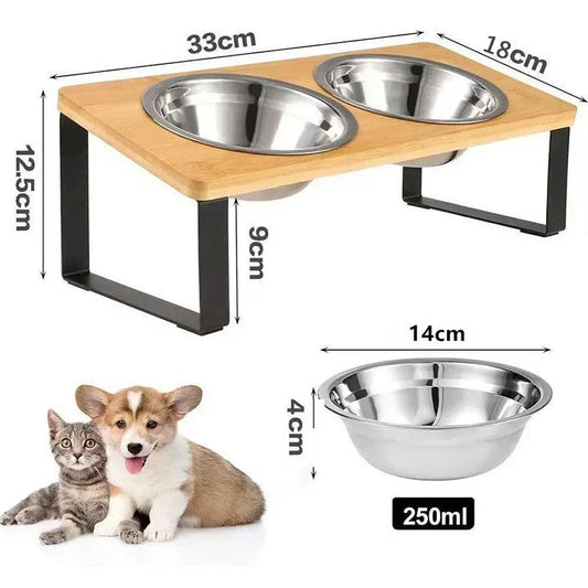 15° Tilted Elevated Bowl Stand — Wooden Neck-Relief Feeder