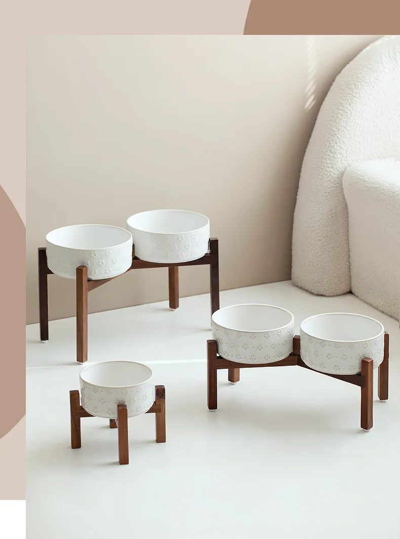 Ceramic & Wood Elevated Bowl Set — For Medium & Large Dogs