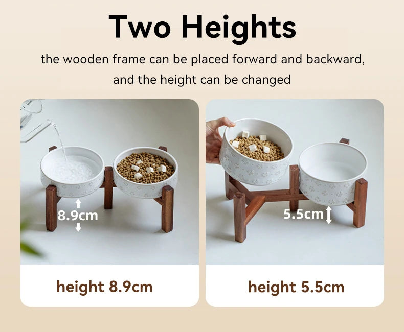 Ceramic & Wood Elevated Bowl Set — For Medium & Large Dogs