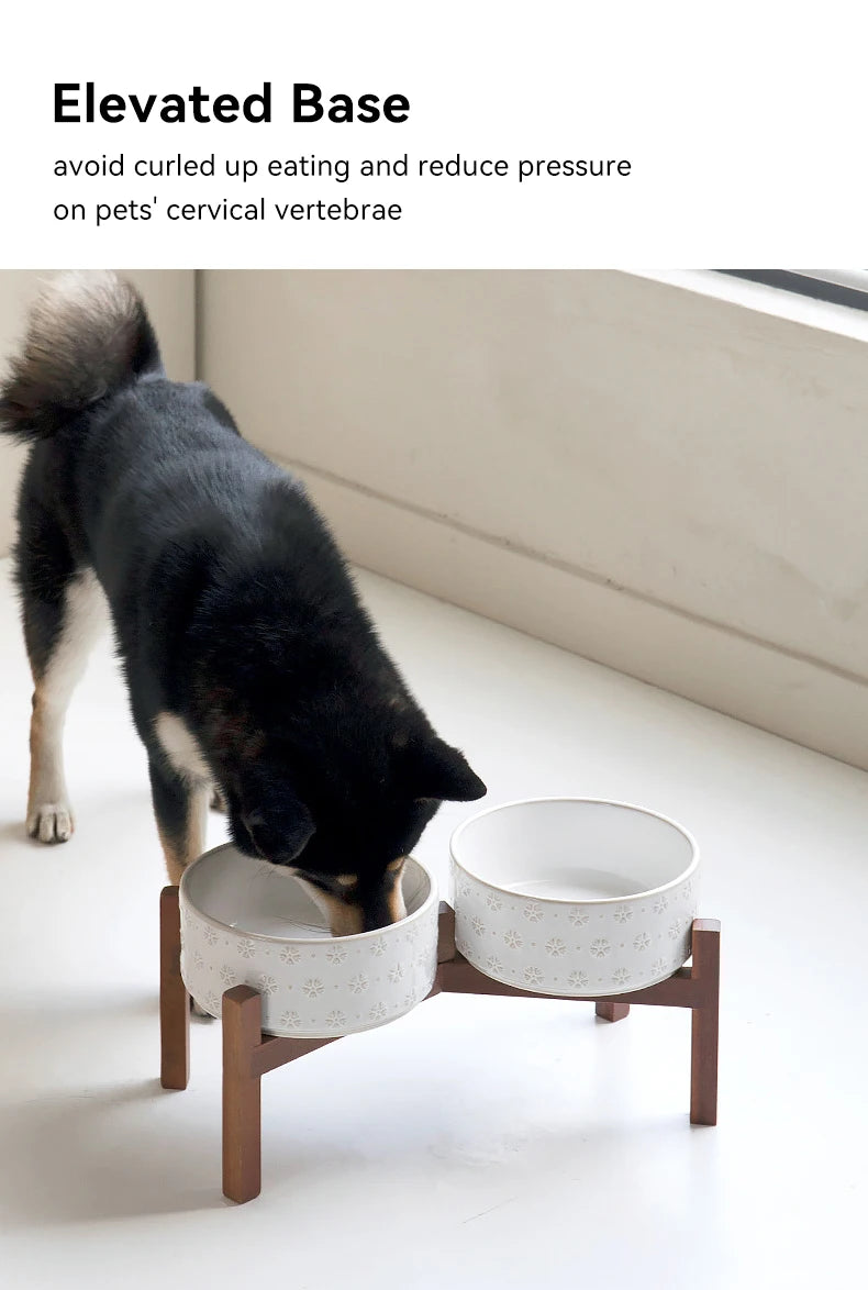 Ceramic & Wood Elevated Bowl Set — For Medium & Large Dogs