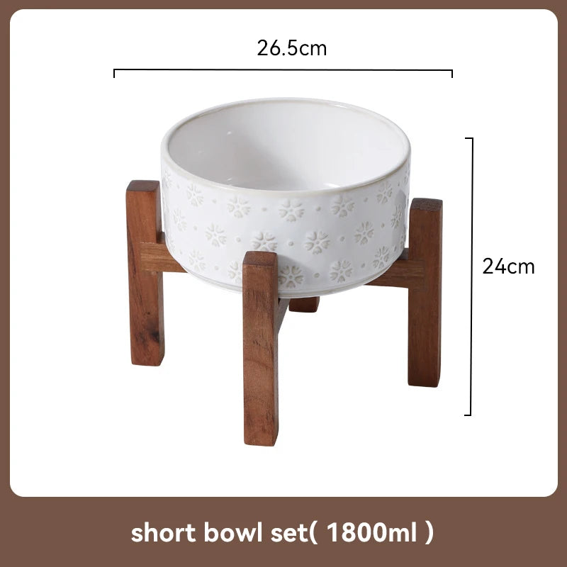 Ceramic & Wood Elevated Bowl Set — For Medium & Large Dogs