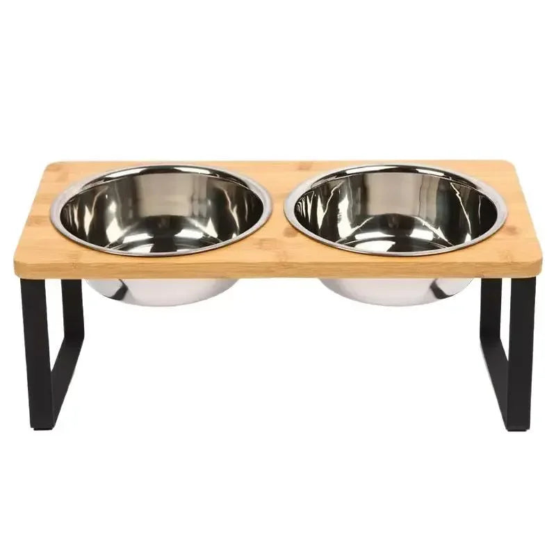 15° Tilted Elevated Bowl Stand — Wooden Neck-Relief Feeder