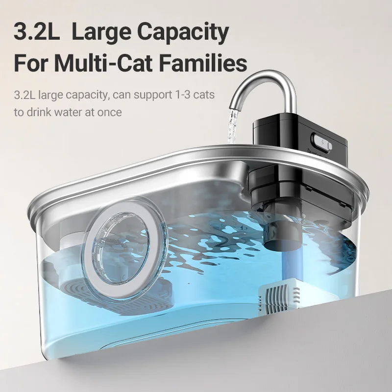 Wireless Stainless Steel Water Fountain, 3.2L