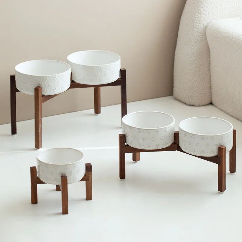 Ceramic & Wood Elevated Bowl Set — For Medium & Large Dogs