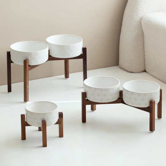 Ceramic & Wood Elevated Bowl Set — For Medium & Large Dogs