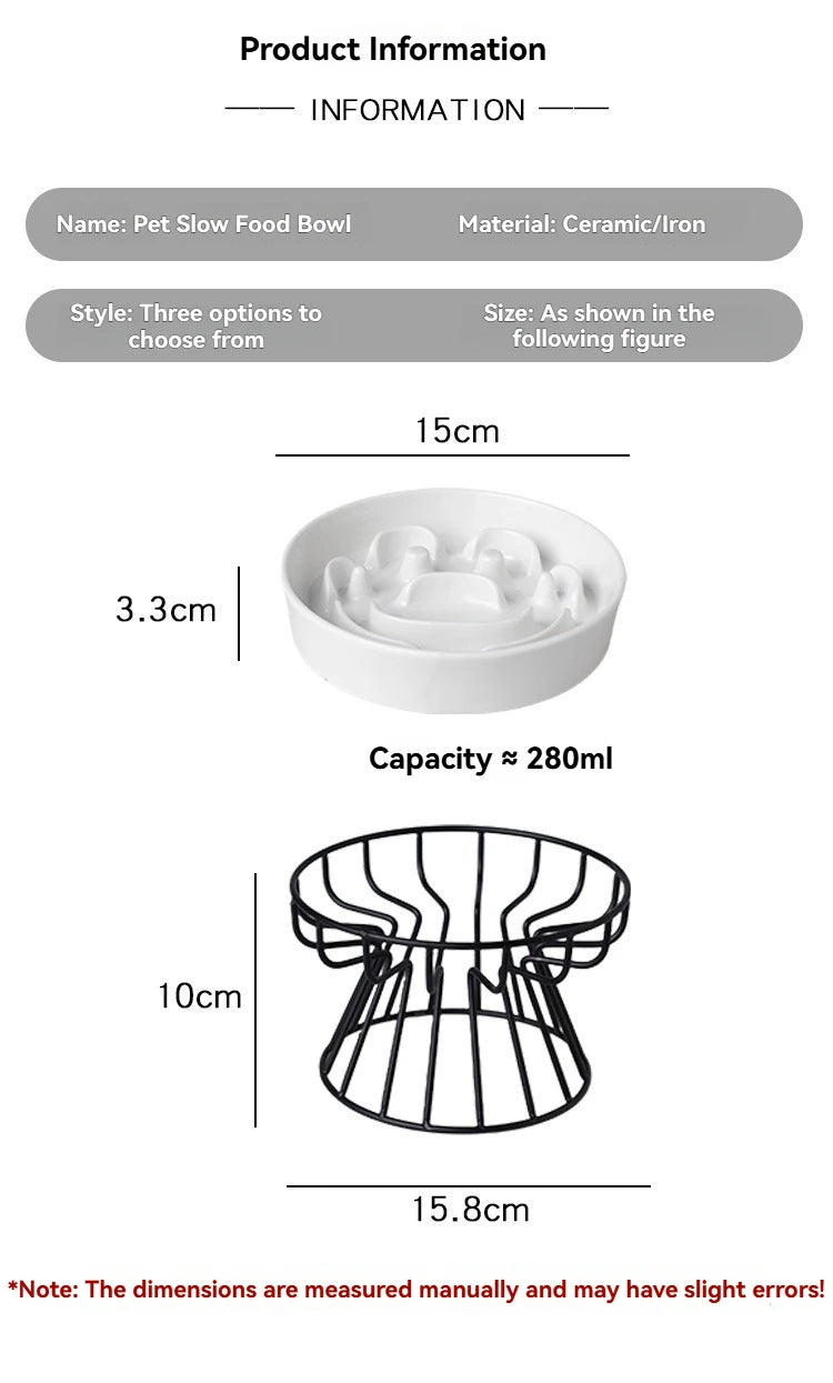 Elevated Ceramic Slow-Feeder Bowl with Stand