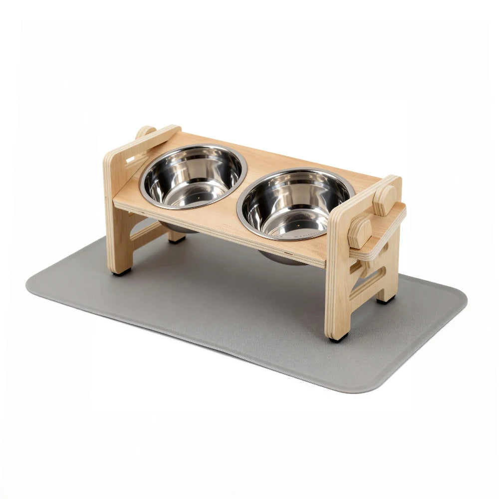 Elevated Feeding Set for Puppies & Cats — Tilted Bowls + Mat