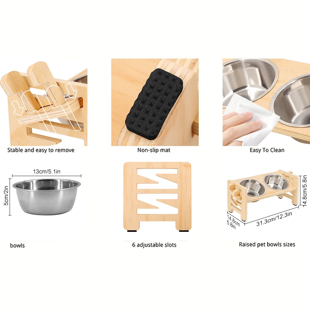 Elevated Feeding Set for Puppies & Cats — Tilted Bowls + Mat
