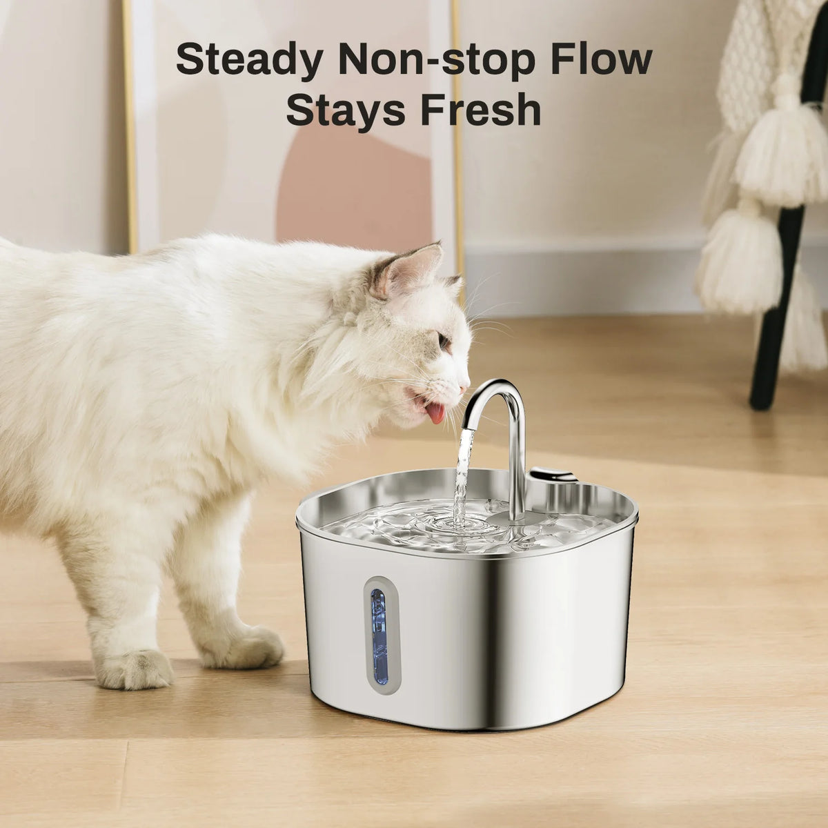 Stainless Steel Water Fountain, 2.2L with Water-Level Window