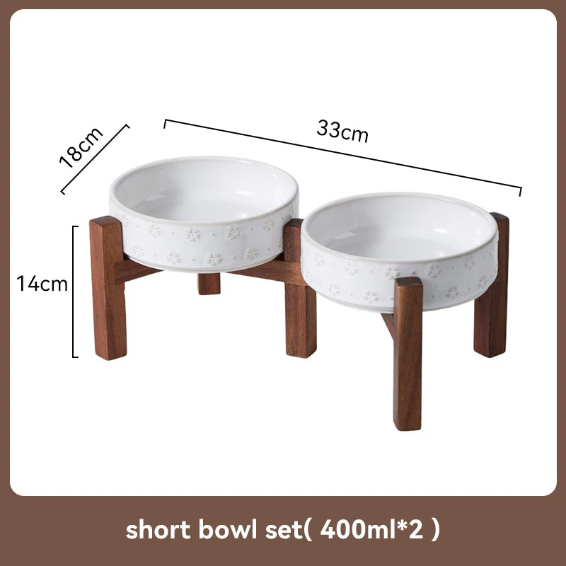 Ceramic & Wood Elevated Bowl Set — For Medium & Large Dogs