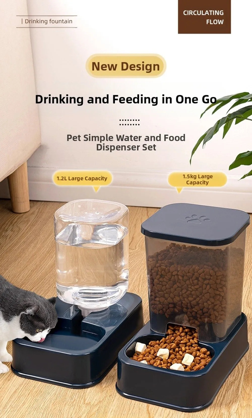 Compact Gravity Feeder & Waterer — 1.2/1.5L