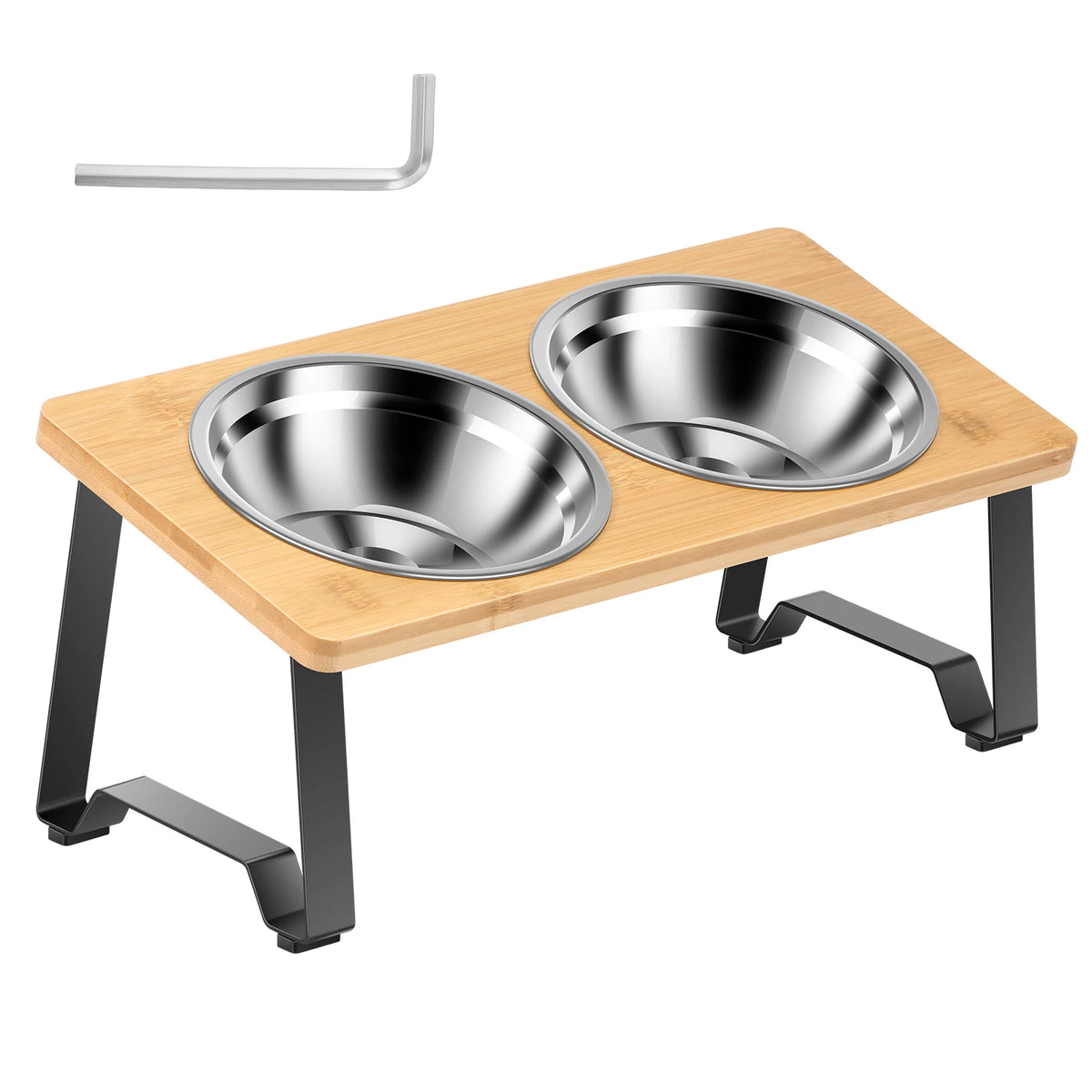 Wooden Elevated Feeding Station with Dual Stainless Steel Bowls