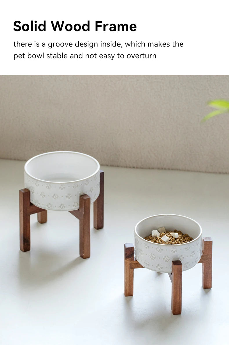 Ceramic & Wood Elevated Bowl Set — For Medium & Large Dogs