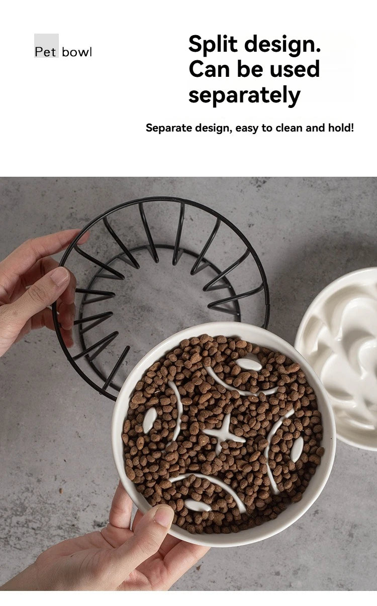 Elevated Ceramic Slow-Feeder Bowl with Stand